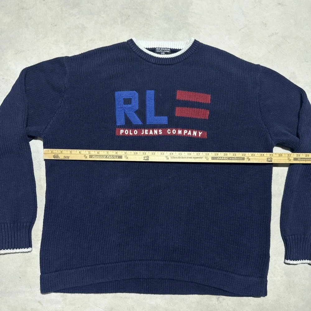 Ralph Lauren Polo Jeans Company Men's Knitted Sweater Blue XL Flag Classic Top